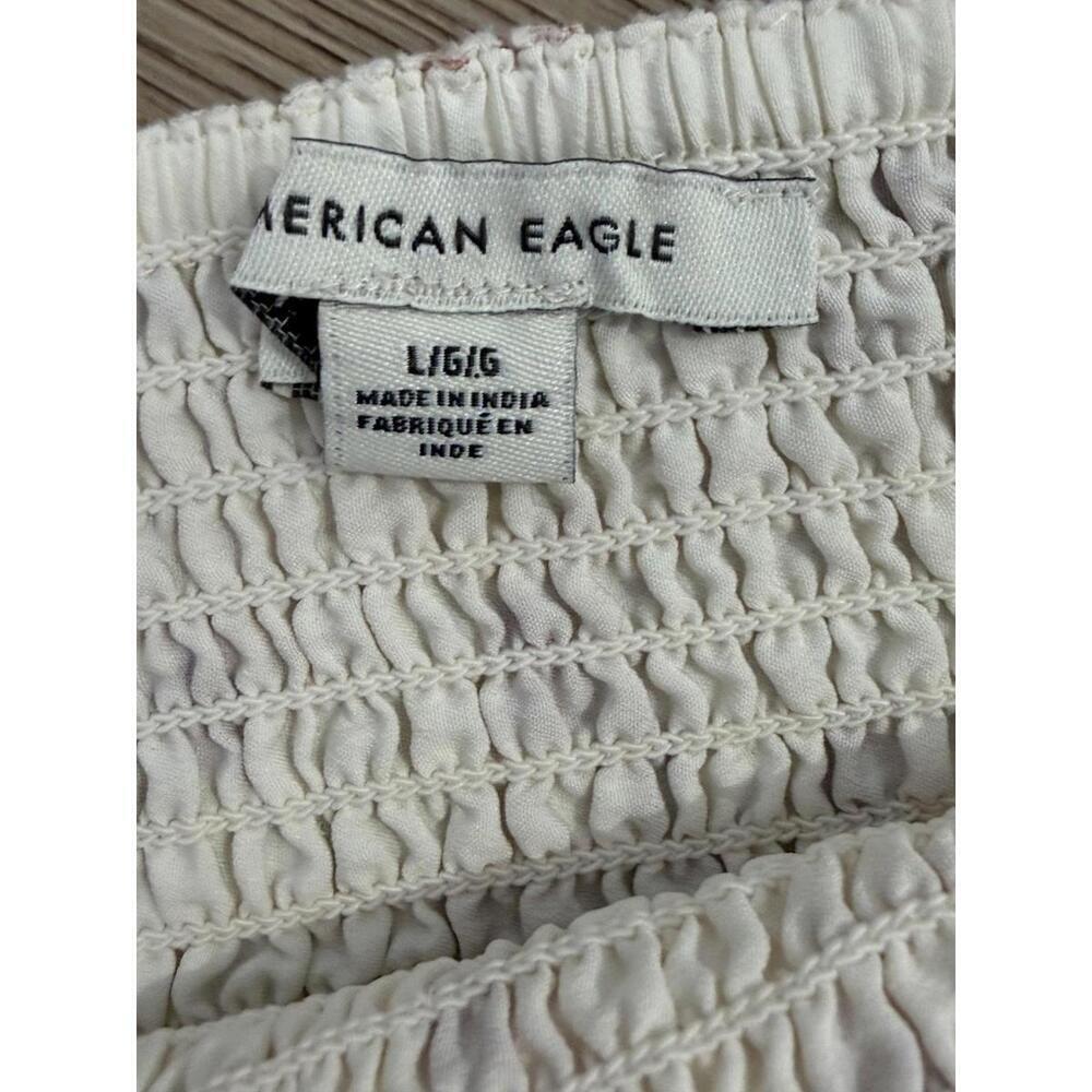 American Eagle Top Womens Large White Floral Smocked Puff Sleeve Crop Shirt - Picture 2 of 6